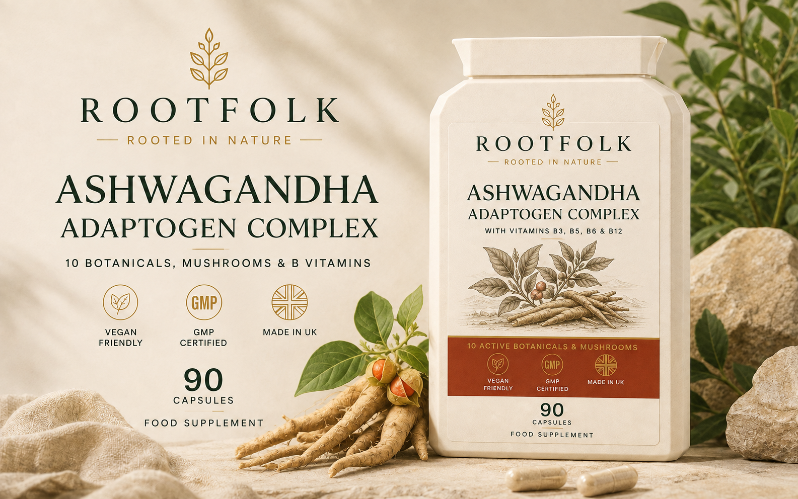 Rootfolk Ashwagandha Adaptogen Complex temporary lifestyle artwork