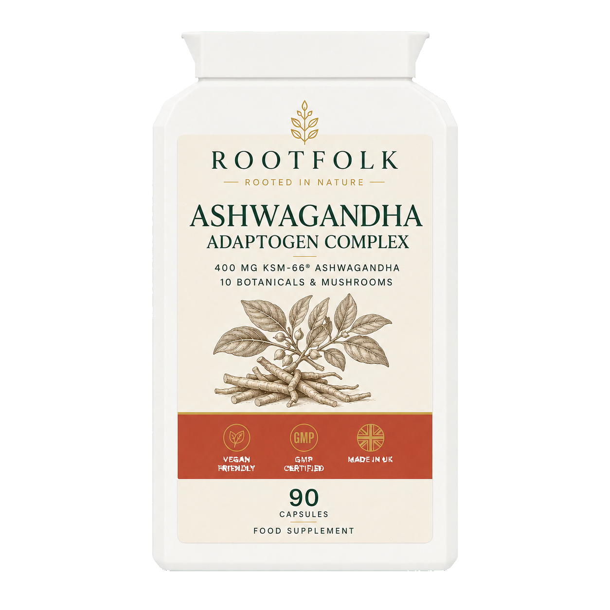 Rootfolk Ashwagandha Adaptogen Complex white pot product render